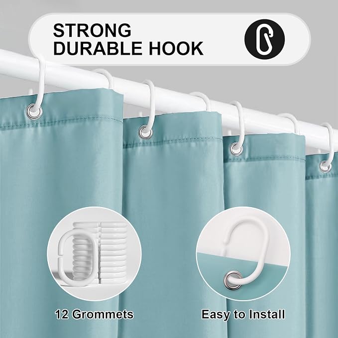 timecity Teal PEVA Shower Curtain Liner with 3 Weighted Magnets Waterproof Quick Drying Thickened Bath Liner with 12 White Hooks 71x71 Inch for Bathtub Shower