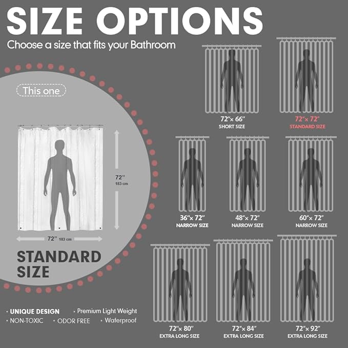 3D Pebble Pattern Waterproof Shower Curtain Liner EVA Shower Curtain with 3 Bottom Magnets, Shower Liner for Shower Stall, Bathtubs, 72 x 72