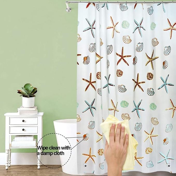 Plastic Shower Liner - Premium EVA Thickened Shower Curtain Liner with Rustproof Grommets and 3 Weighted Magnets, Waterproof Shower Curtain for Bathroom… (6G-Starfish, 72”*72”)