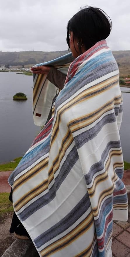 Alpaca Wool Throw Blanket, White and Colors, Queen (95" x 65") | Cozy, Ultra-Soft, Naturally Warm, Lightweight, Breathable