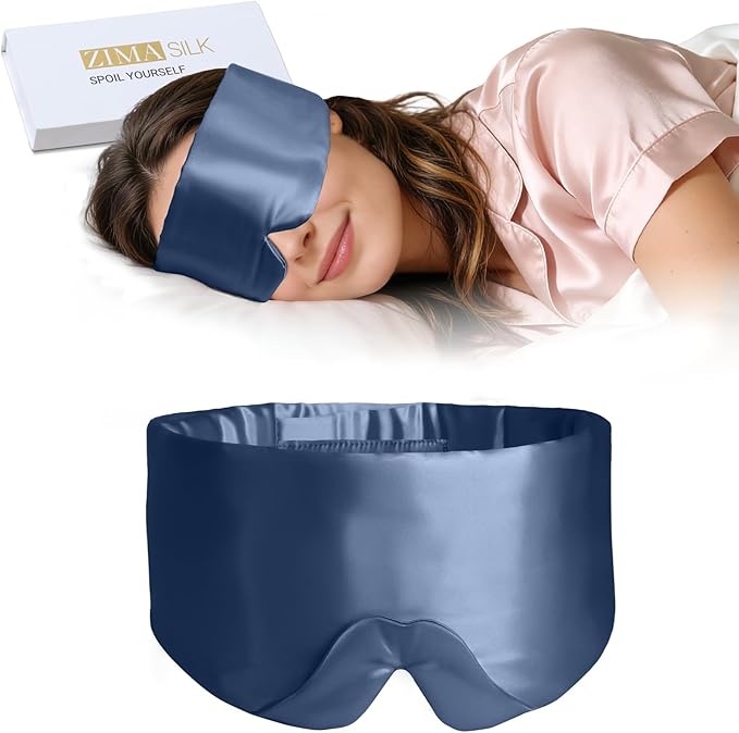 ZIMASILK 100% 22 Momme Mulberry Silk Sleep Mask - Full Silk Filled, Ultra-Soft & Breathable, Face-Hugging Blackout Eye Cover for Sleeping (Navy Blue)