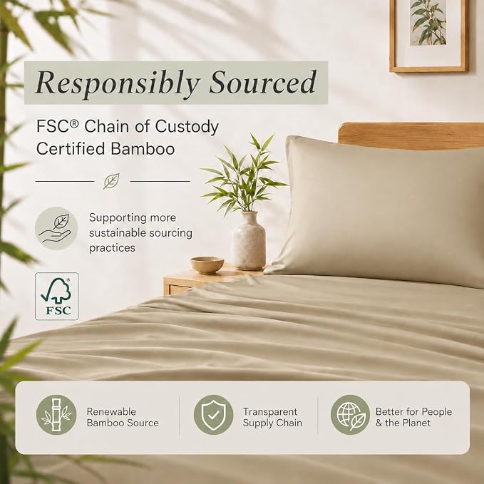 TOSMO Luxury Pillow Case Set of 2 - Cooling Viscose Derived from Bamboo, Oeko-TEX, Breathabl Silky Soft Pillow Cases with Envelope Closure (King / 20x36, Dune)
