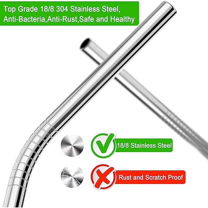 Vinaco Reusable Smoothie & Milkshake Straws, 0.5'' Wide Stainless Steel, 10.5'' & 8.5'' Long, 4 Pack with 1 Cleaner