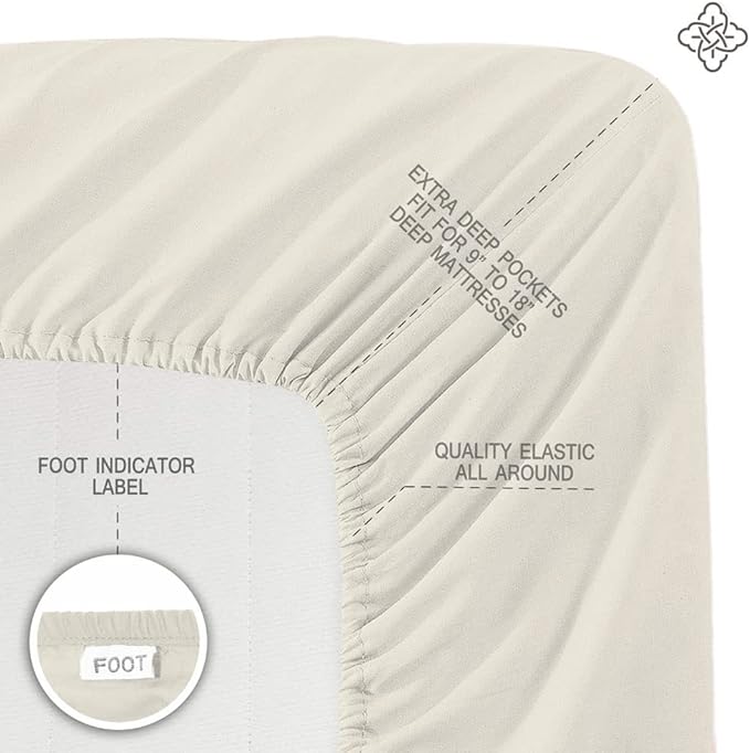 BIOWEAVES 100% Organic Cotton Sheets, 300 Thread Count 4-Piece GOTS Certified Bed Sheet Set Fits Mattress Upto 17" Deep Pocket, Soft & Silky Sateen Weave (Queen, Undyed Natural)