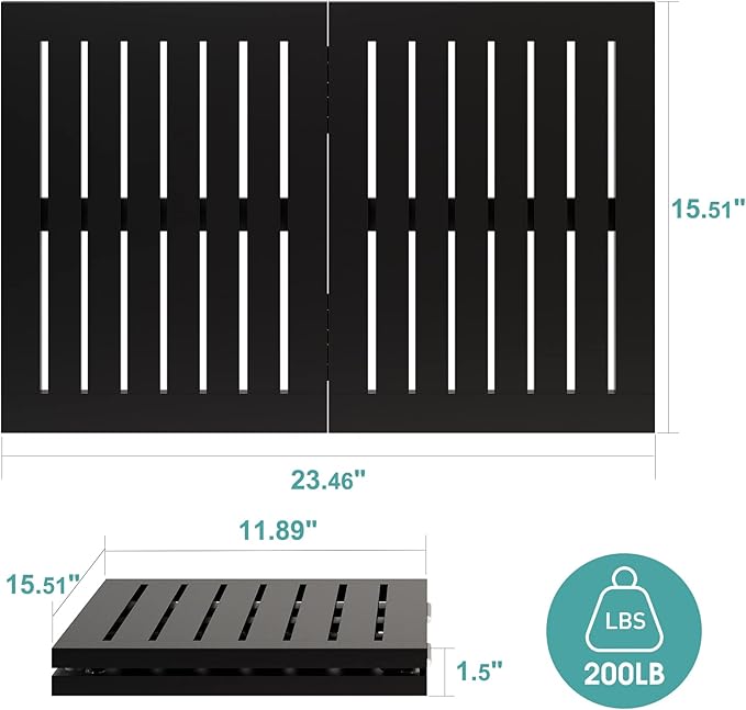 Waterproof Black Bamboo Bath Mat for Shower, Foldable | Non-Slip | Heavy Duty, Wooden Bath Mat, Floor Mat and Doormat for Indoor Outdoor