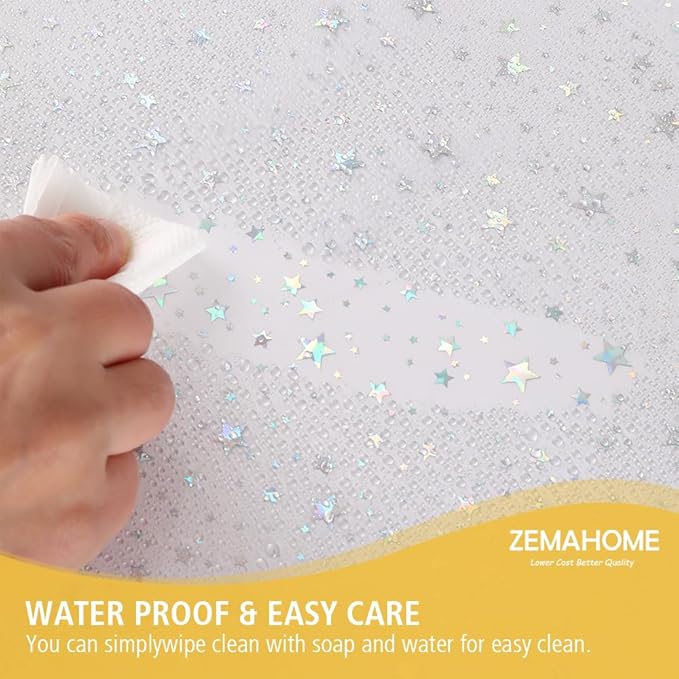 ZEMAHOME Holographic Thin 3D EVA Shower Curtain Liner Glitter Star, 72x72 Premium Light Weight Clear Plastic Bathroom Shower Curtain with Rustproof Metal Grommets for Shower Stall, Bathtubs(No Hooks)