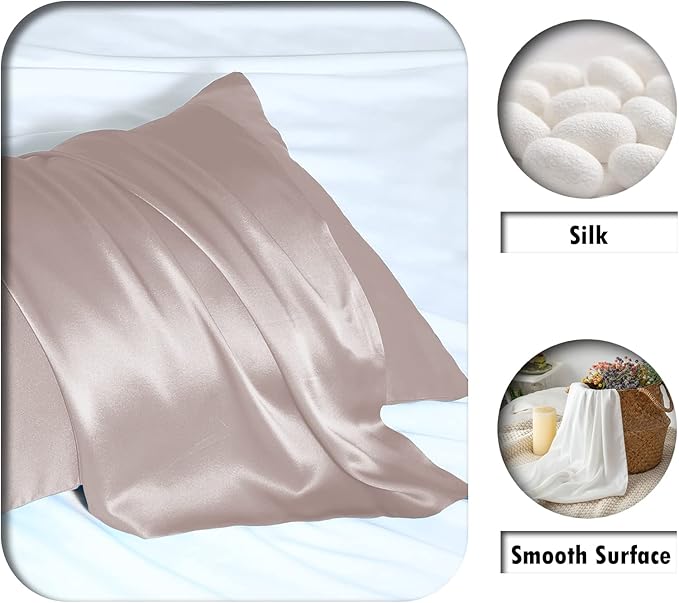 Natural Mulberry Silk Pillowcase for Hair and Skin Queen Size 20"X30" Pillow Case with Hidden Zipper Soft Breathable Smooth Cooling Silk Pillow Covers for Sleeping (Lotus Root Pink,Queen,1Pcs)
