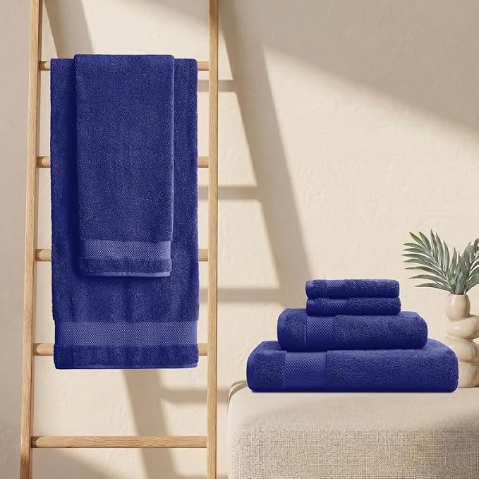 BIOWEAVES 100% Organic Cotton 700 GSM Plush Luxury Bath Towels for Bathroom 30" x 58" GOTS Certified - Navy Blue, Pack of 2