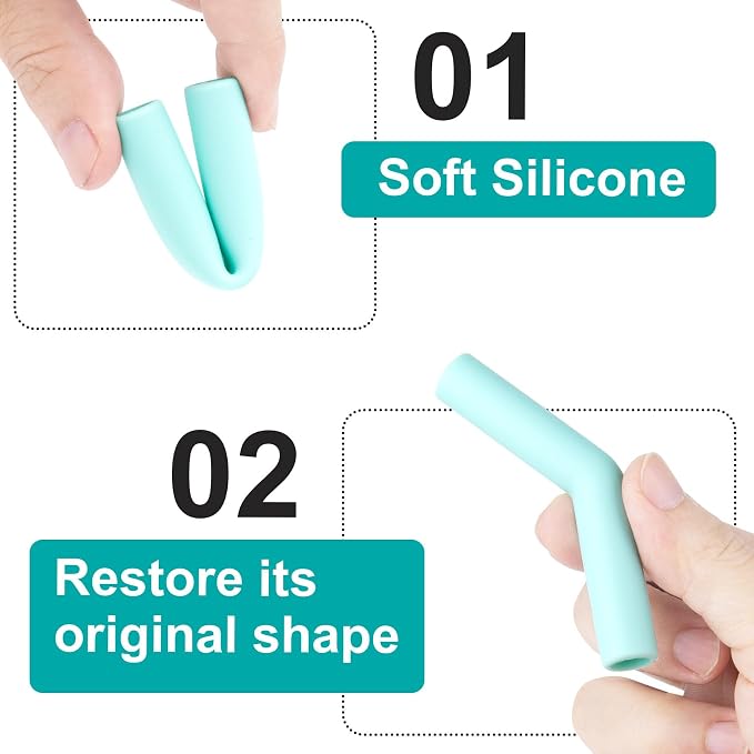 HINZIC 6Pcs Silicone Straw Tips 0.4 inch Wide(10mm Outer Diameter) for Metal Straws Food Grade Reusable Rubber Straw Covers Elbow Replacement Tip for Stainless Steel Straws Light-Blue