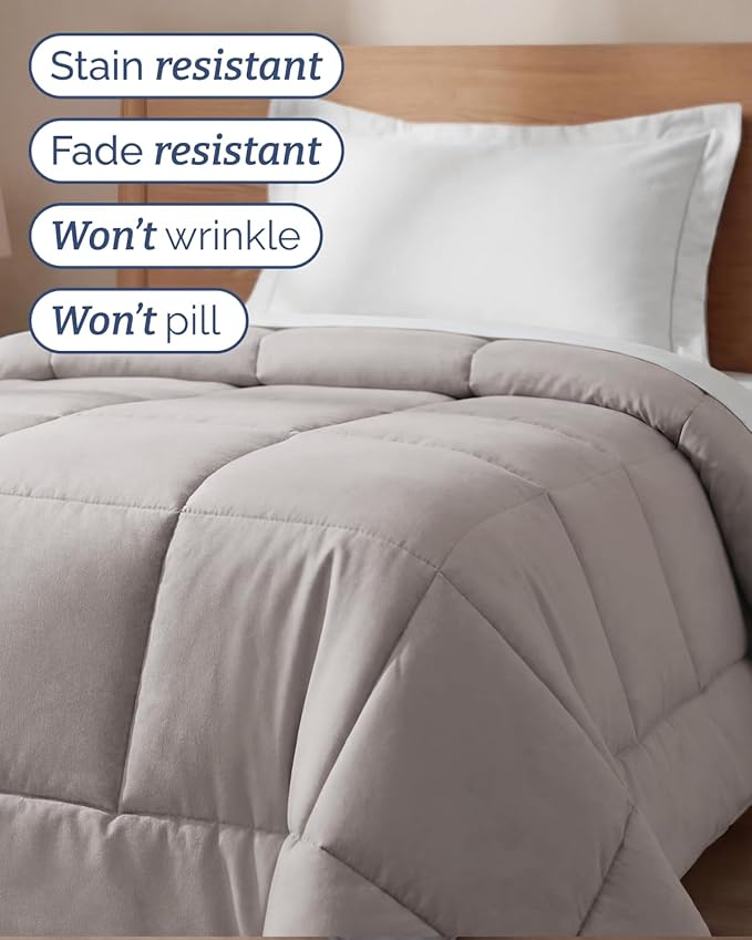 Twin Size, Light Gray Alternative Down Comforter - Warm, Lightweight & Breathable Hotel Quality Bedding for Men, Women, Kids and Teens - All Season Oversized Cooling Microfiber Duvet Insert Comforter