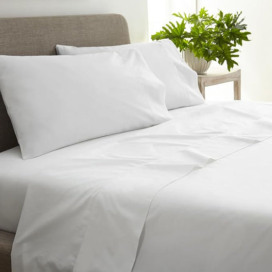 100% Organic Cotton Sheets King Size - GOTS Certified Cotton Percale Sheets with Crisp Cool & Breathable Percale Weave Perfect for Hot Sleepers - Durable Luxury 4 Piece Set (White, King)