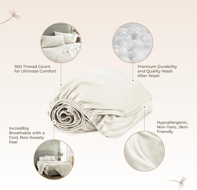 Organic California King Fitted Sheet Only Deep Pocket - 100% Organic Cotton Sheets with 300 Thread Count Sateen Weave GOTS & Fairtrade Certified - Soft Fitted Bed Sheets Only (Natural, Cal King)