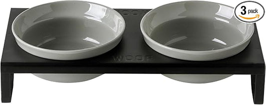 Ceramic Grey Dog Bowls Set - 5 inch Dog Food & Water Bowls, Elevated Feeding Bowls with Metal Stand for Small Size Dog,Puppy Bowl Set for Wet and Dry Food