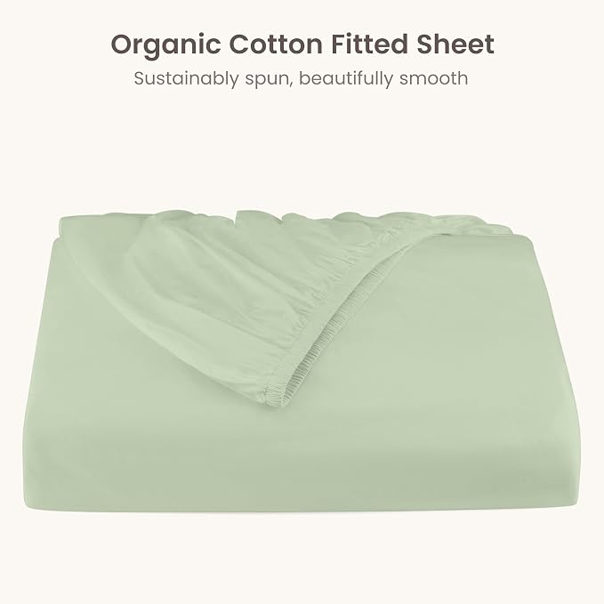 Bioweaves 100% Organic Cotton 1 Full Size Fitted Sheet Only | 300 Thread Count Sateen Weave GOTS Certified with Deep Pocket - Pastel Green