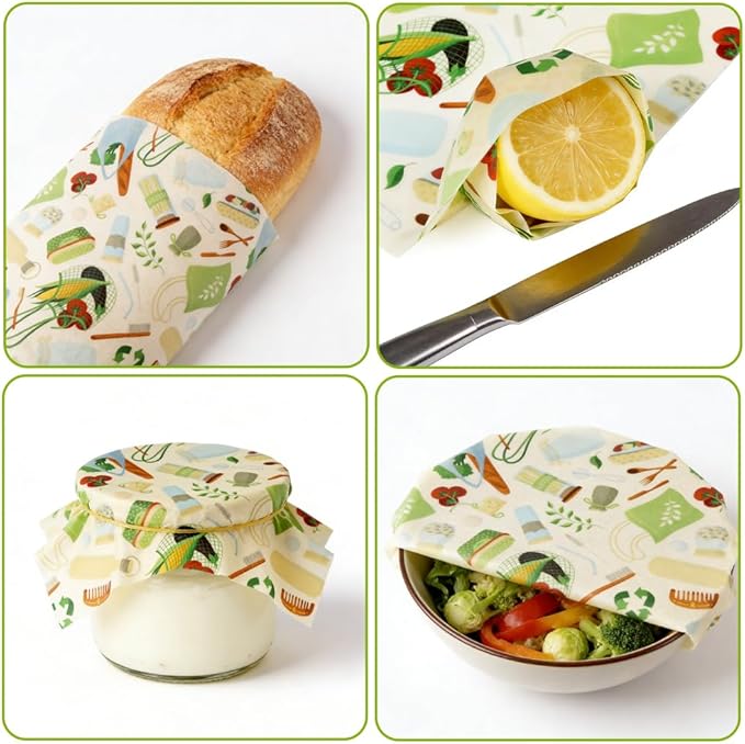 Organic Beeswax Food Wraps 2-Pack, 12x40 Inch Reusable Beeswax Paper - Natural Compostable Eco-Friendly Bowl Cover, Plastic Wrap & Foil Alternative for Bread, Sandwich, Cheese Freshness