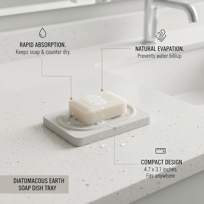 Diatomaceous Earth Soap Dish Tray, Stone Tray for Bathroom Sink Counter, 4.7 x 3.1 Inch (1 PC)