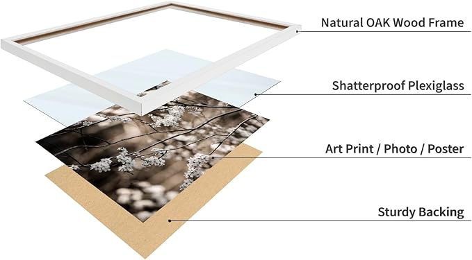 Monem Art Cherry Blossom Branch Photography Print - Moody Botanical Nature Art Poster - Wall Decor for Living Room, Bedroom or Office - 8x10 White Framed Wall Art by Mareike Bohmer