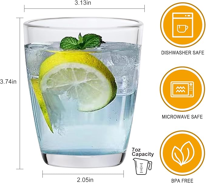 QAPPDA 7 Ounce Juice Glasses,Stackable Drinking Glass Set of 12,Clear Water Glasses Durable Homemade Beverage Tumbler for Soda,Mixed Drinks,Milk,Daily Use