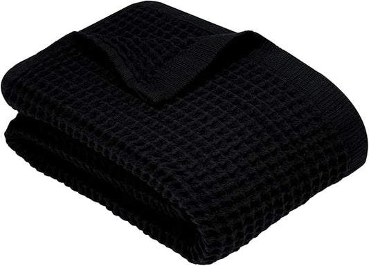 DEMMEX Organic Cotton Waffle Weave Turkish Bath Towel - Ultra Soft Lightweight Quick Dry, Oeko-Tex Certified, 100% Turkish Cotton (Jet Black, Large (60x30))