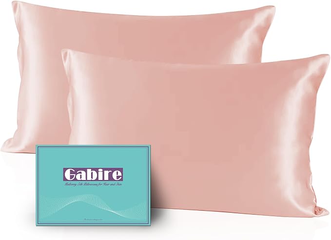 Gabire Mulberry Silk Pillow Cases Set of 2, Both Sides Real Silk Pillowcase for Hair and Skin Prevent Acne Organic Silk Pillow Cases 2 Pack with Hidden Zipper, Coral Pink, Standard (20"×26")