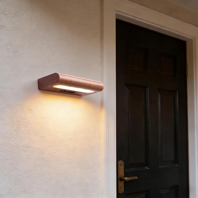 Sapele Solar Rechargeable Wall Lamp, Metal-Adhering Sensor Night Light, USB Charging, Warm White Led, No Wiring, 3.5 Oz for Cabinet Hallway Indoor Outdoor