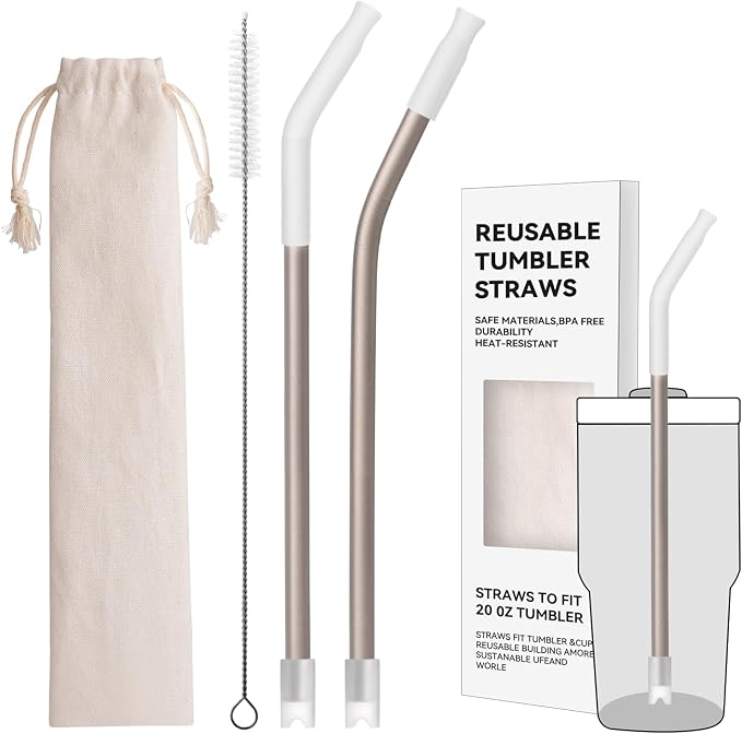 Heavy - Duty Titanium Straws 8.5" Reusable for 20 oz Tumlbers | Metal Drinking Straws for All Kinds of Hot & Cold Drinks, Eco Conscious, BPA Free with Cleaning Brush(Transparent)