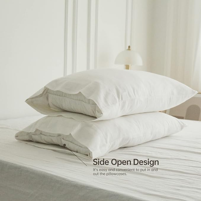 Simple&Opulence Linen Pillowcases 1 Pair Basic Style 55% Euro Linen 45% Cotton Blend Solid Color Flax Shams Set of 2, Standard Queen Size 20"x30", White
