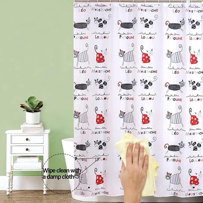Plastic Shower Liner - Premium PEVA 4G Shower Curtain Liner with Rustproof Grommets and 3 Weighted Magnets, Waterproof Shower Curtains for Bathroom (Cat)