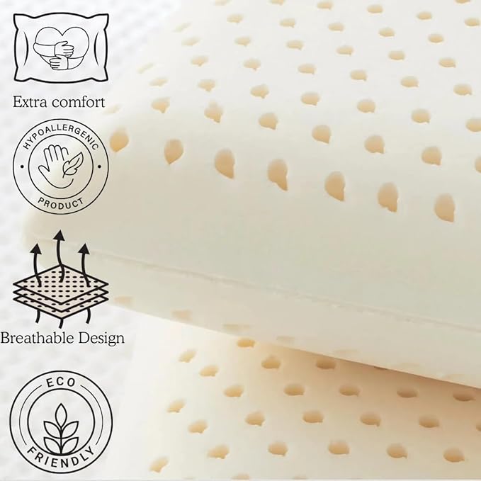 Talalay 100% Natural Premium Latex Pillow - Sleeping Bed Pillow – Luxury Medium Soft Pillow for Side, Back, and Stomach Sleepers -Talalay Latex Helps Relieve Pressure, No Memory Foam Chemicals