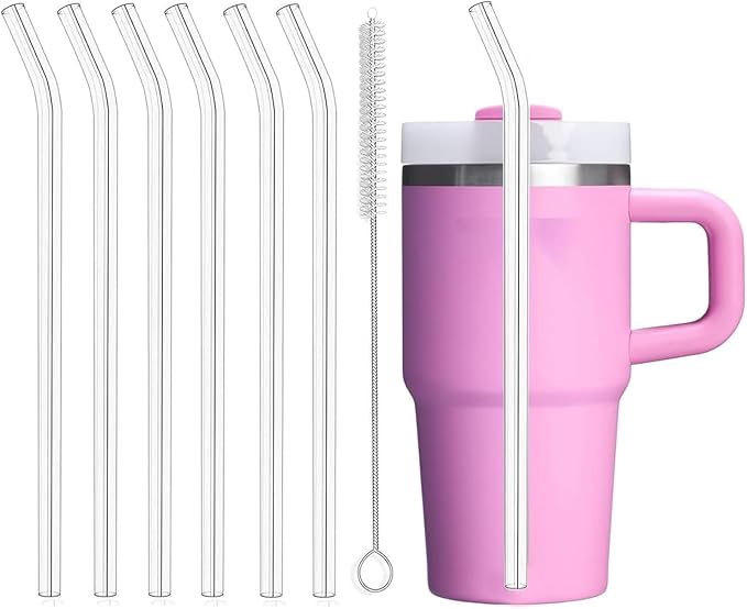6-Pack Replacement Clear Straws for Stanley 20oz 14oz Tumbler, Plastic Reusable Straws for Yeti 30oz 25 oz 26 oz 20 oz Tumbler, Food Grade Tritan Straw for Mason Jar 16oz Venti Cup, bent