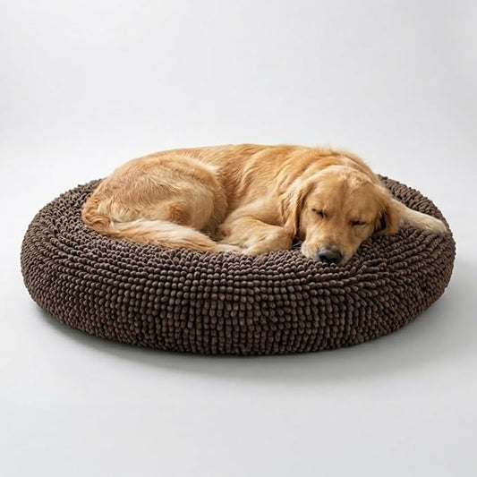 Muddy Mat® Cloud K-9 Bed for Dogs & Cats, Soft & Relaxing Donut Dog Bed, Chenille Material, Removable Cover, Washable & Dryer Safe–Brown Large(40'x40')