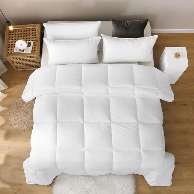 100% Cotton Cover Down Alternative Comforter King Size- Cloud Bed Comforter for All Season, Breathable White Duvet, Ultra-Soft Duvet Insert (106x90)