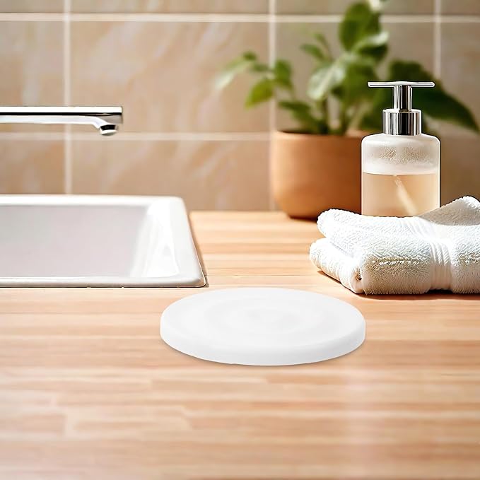 3pcs Diatomite Stone Round Soap Dish & Tray - 4'' Water Absorbing Soap Holder for Bathroom Kitchen Sink, Quick Dry Sponge Holder, White