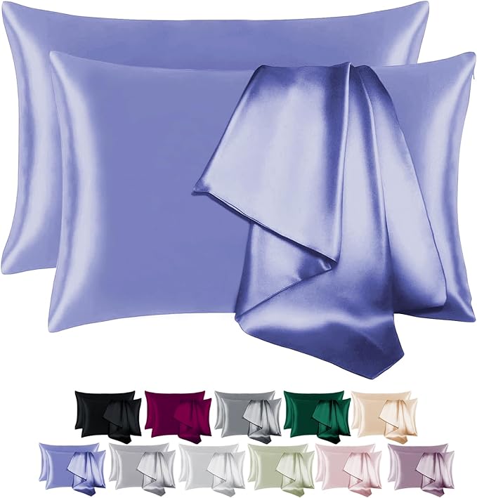 100% Mulberry Silk Pillowcase for Hair and Skin,with Hidden Zipper,Both Sides 19 Momme 600 Thread Count Natural Silk Pillow Cover,Soft Breathable Smooth (Gray Blue, King 20''x36'')