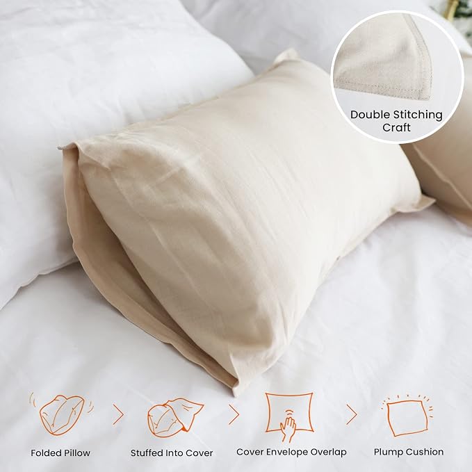 Simple&Opulence Linen Lumbar Pillow Covers 12x20 Inch Set of 2 Flax Cotton Blend Rectangular Decorative Throw Cushion Cover for Couch Sofa Bedroom Office Soft Breathable Farmhouse - Linen/Beige