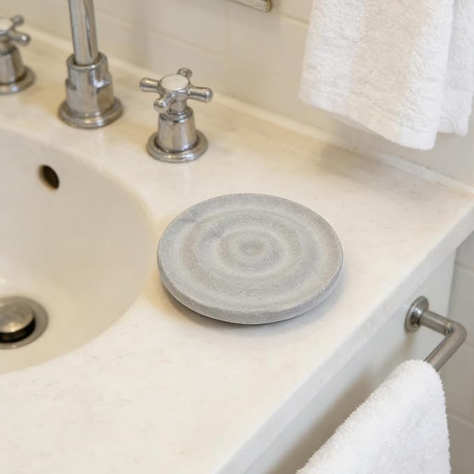 Diatomite Soap Dish: Compact Self-Dry Soap Container - Bathroom Accessory Stone Drying Mat for Kitchen Counter Countertop - Water Absorbing Coaster