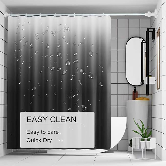 TIKABC Shower Curtain Liner, 4G PEVA Shower Liner, Plastic Waterproof Shower Curtains, with Grommet Holes and 3 Magnetic Weights(Gradient Grey)