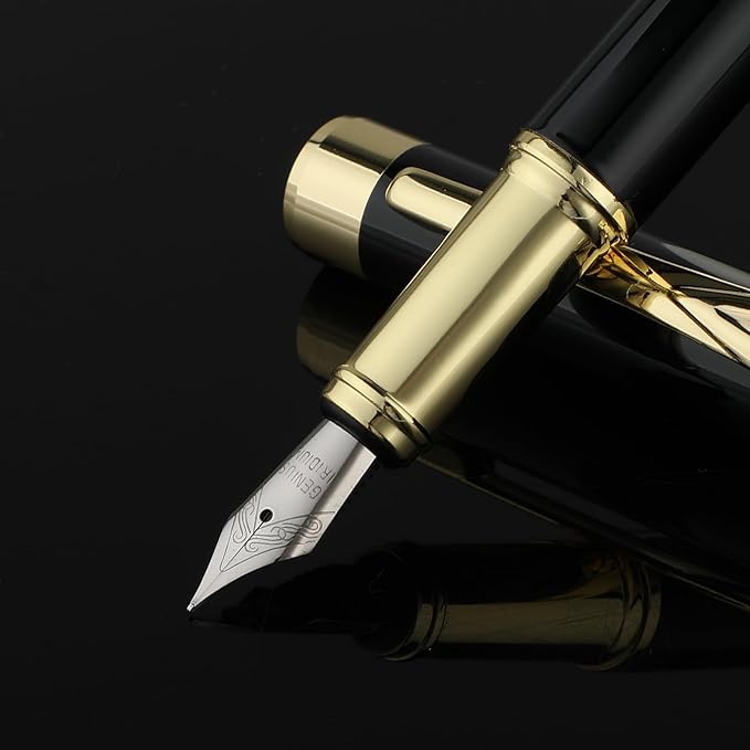 cobee Luxury Metal Fountain Pen, Fine Nib Fountain Pen Business Smooth Writing Pen with Ink Converter 5 Ink Cartridges Gift Box Calligraphy Pens for Writing Journaling Signature