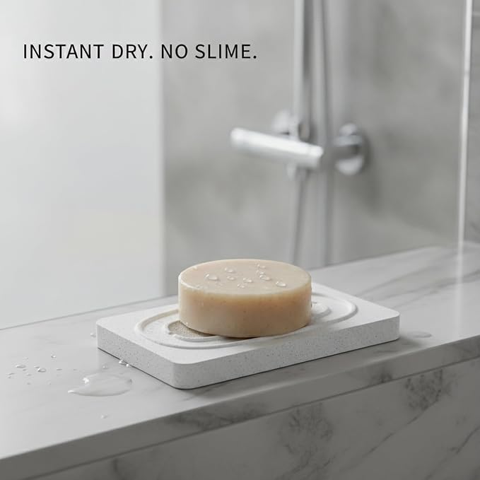 Diatomaceous Earth Stone Soap Dish, Bathroom Tray for Bar Soap, White