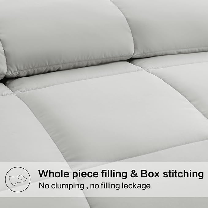 EASELAND California King Down Alternative Comforter - Quilted Duvet Insert for All Seasons, Soft Lightweight with Corner Tabs, Summer Winter Warm Bedding, Light Grey 96x104 Inches