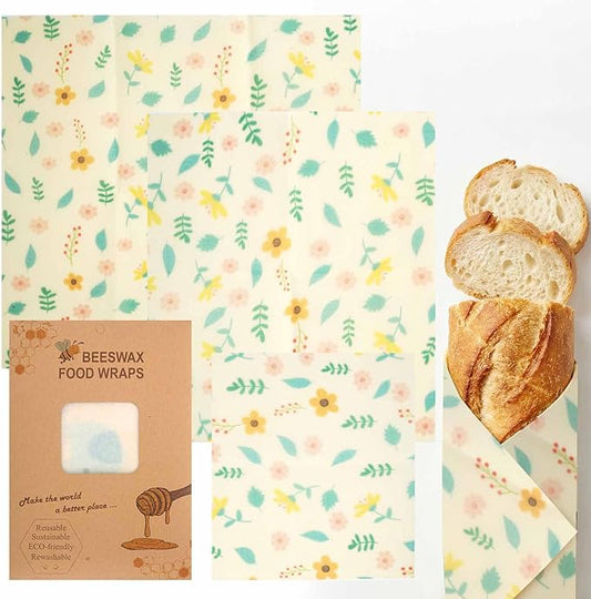 Beeswax Wraps for Food, Flowers 3 Pack (S, M, L) Reusable Food Wraps, Bread Sandwich Wrap, Zero Waste, Organic, Plastic-Free Food Storage Wrap