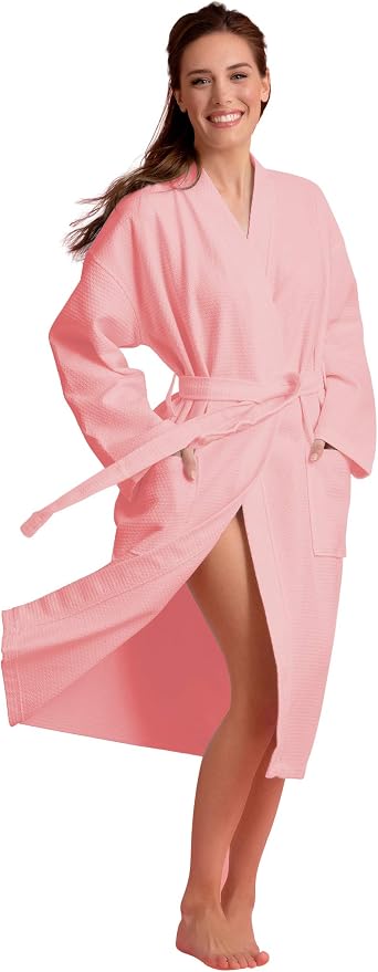 Women's Personalized Luxury Cotton Bathrobe-Customizable Waffle Lightweight Robe-Soft & Absorbent