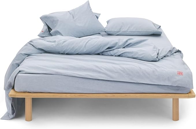 AIZOME Bedsheet Set Made from 100% GOTS Organic Cotton, Non-Toxic Plant-Dyed 340 Thread Count, 340 Thread Count, Hypoallergenic for Sensitive Skin, 4-Piece (Natural Indigo, King)