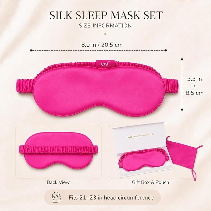 Silk Sleep Mask Light Blocking Luxury 100% Mulberry 19mm Silk Eye Mask Eye Cover Blindfold Ultra Soft Light & Comfy Anti Aging Skin Care with Travel Bag Gift Package