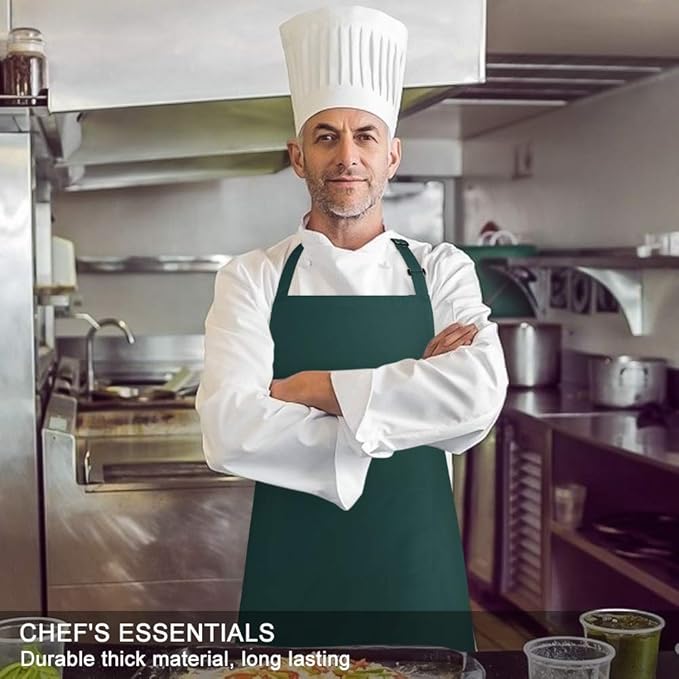 Jubatus 2 Pack 100% Cotton Aprons with 2 Pockets Cooking Chef Kitchen Adjustable Bib Apron for Women Men, Dark Green