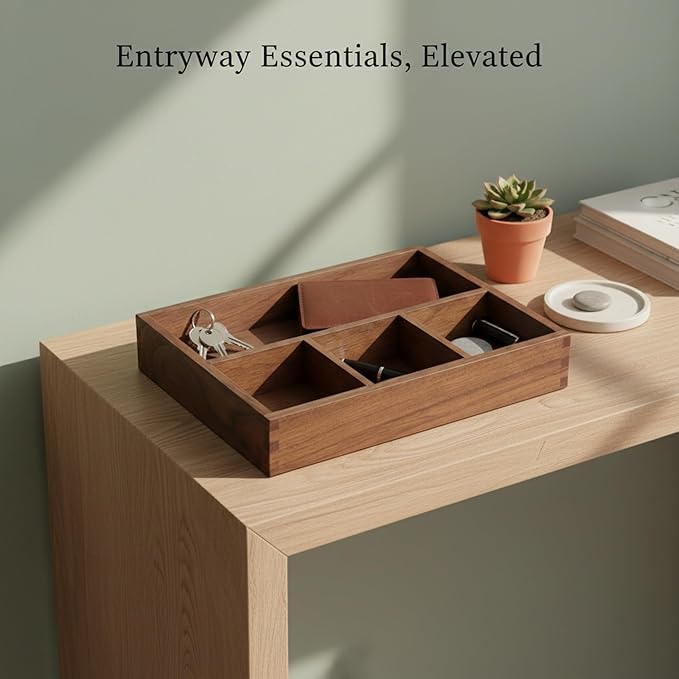 Solid Black Walnut Wood Desk Organizer Tray for Office, Entryway, and Home Storage