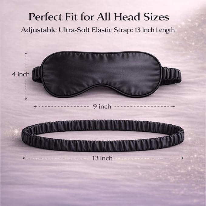 100% Mulberry Silk Sleep Mask for Women/Men Airplane Travel, Pure 22 Momme Silk Eye Mask Blackout for Sleeping, Ajustable, Luxury, Anti Wrinkle, Anti Aging Silk Blindfold, Made in USA (Black)