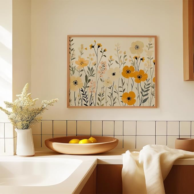 (Unframed) (20x16 Inch) Matte Wall Art Print Of Minimalist cut-out style of Wildflowers in arranged in an organic flow within a bordered canvas - Eco-Friendly Poster, Custom Decor for Home, Office, B