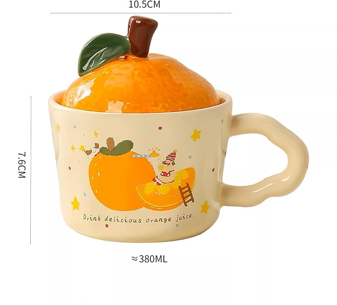 Coffee Mug Cups Ceramic Tea Cup 3D Fruit Orange Shaped Handmade Pottery Cute Mugs With Lid Handle Office Home Hot Ice Water Juice Milk Mugs Gifts Microwave Dishwasher Safe 13 Oz Travel Mug (Orange)