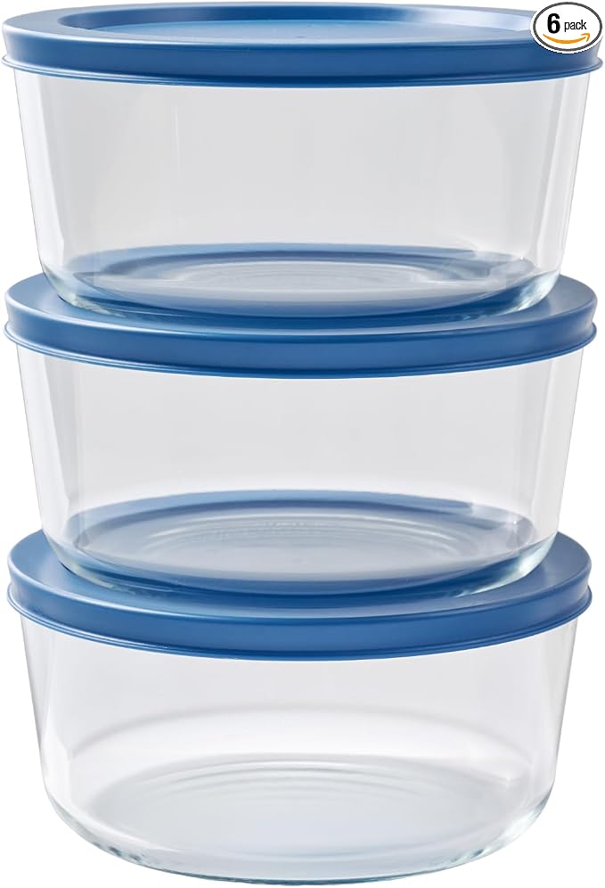 6-Piece Glass Food Storage Containers Set (3 Containers + 3 BPA-Free Lids) | 4-Cup, Leakproof | Microwave, Freezer, Oven & Dishwasher Safe | Ideal for Meal Prep & Pantry Organization, Deep Navy